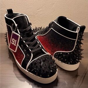 Christian Louboutin Black and Red Spiked Sneakers